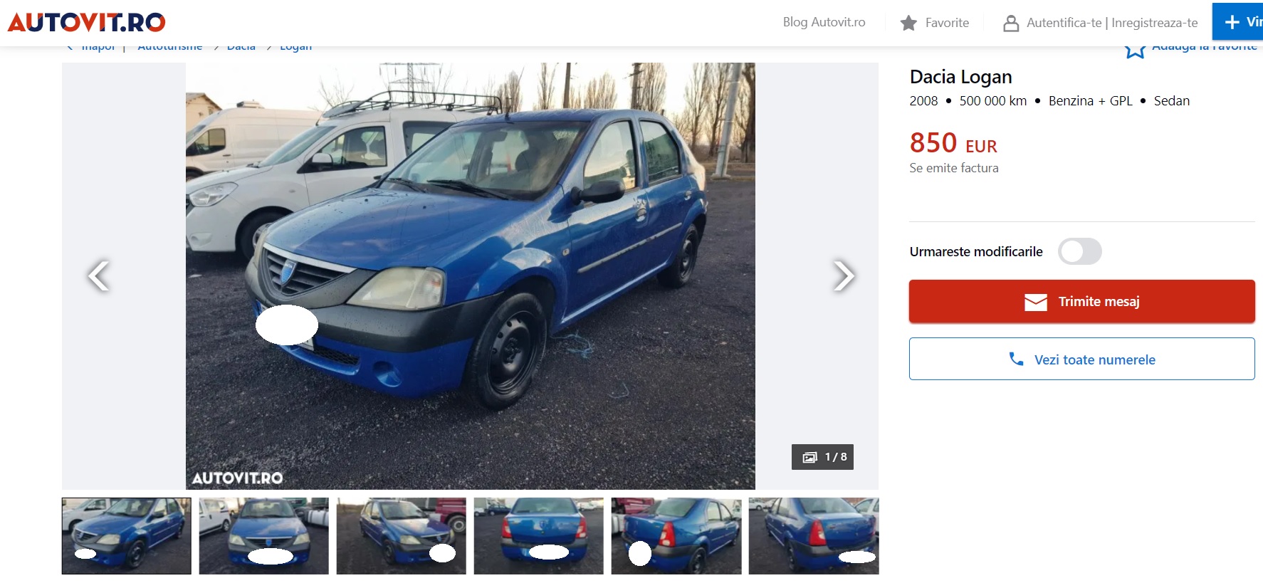 Cum arată și cât costa cea mai ieftină Dacia Logan care se vinde acum pe Autovit