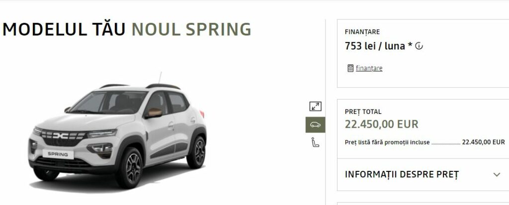 Cât costă o Dacia Spring înainte de Rabla Plus 2023