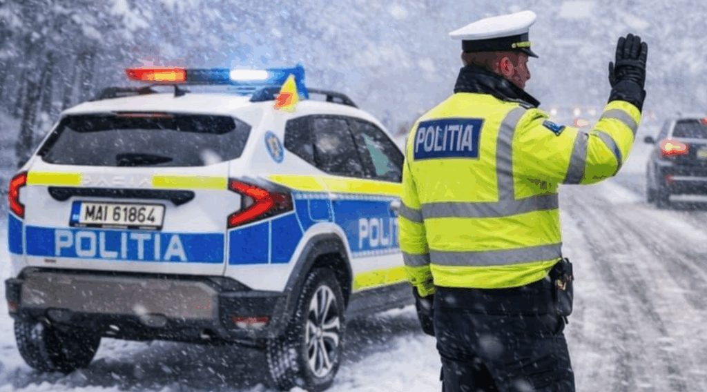 Amendă uriașă pentru o femeie care conducea pe autostrada acoperită de zăpadă cu anvelope de vară