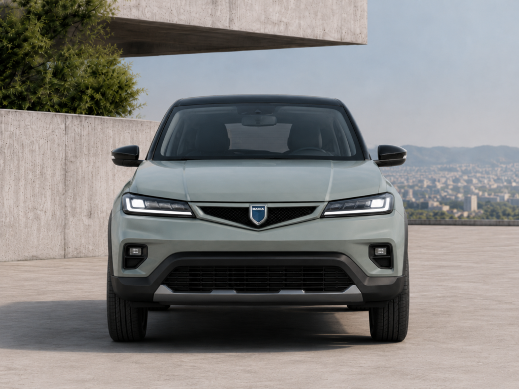Asa ne-am imaginat ca ar putea arata partea din fată la Dacia Solenza II, in varianta unui SUV electric de oraș