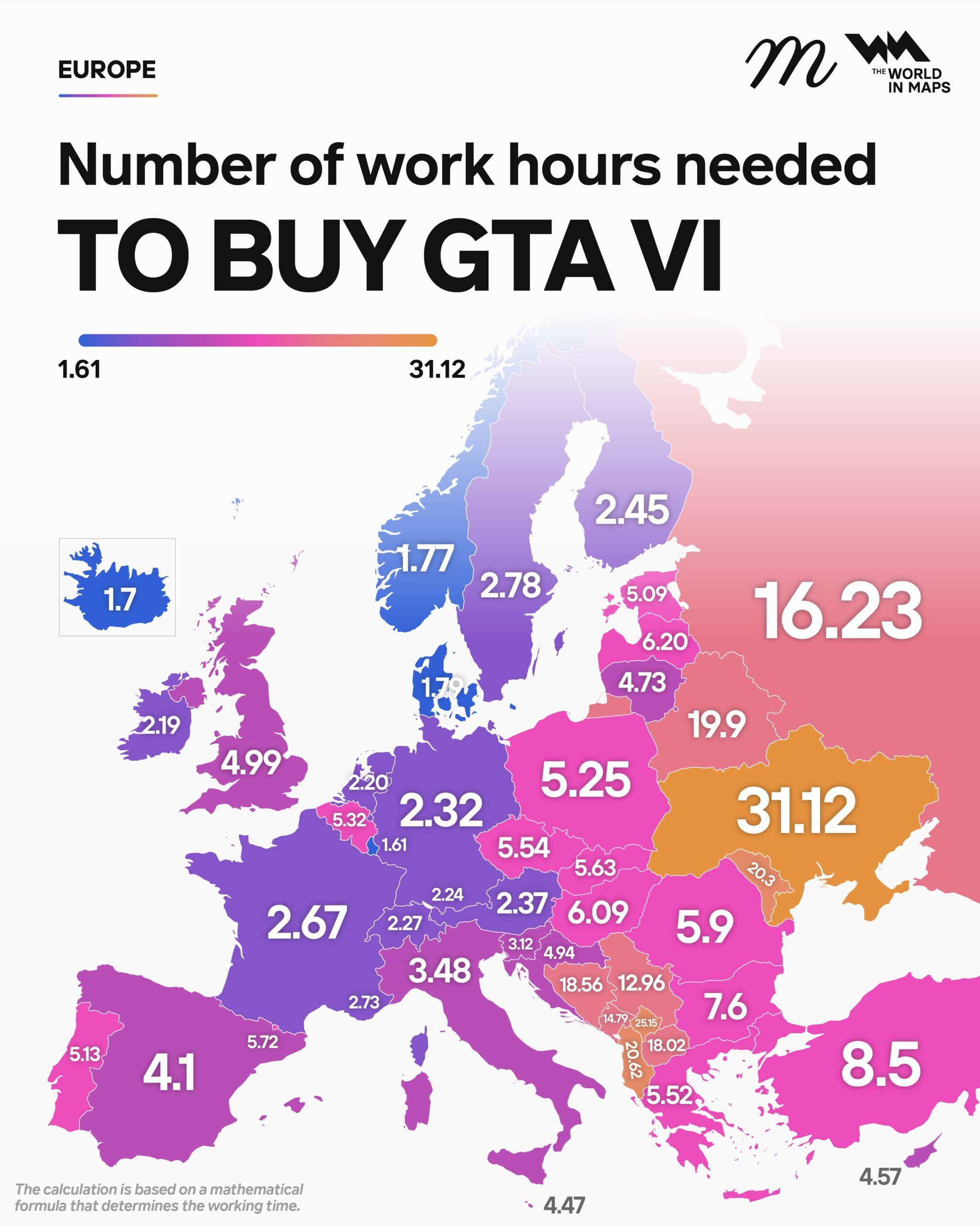 infografic cu orele de munca necesare pentru a cumpara gta6