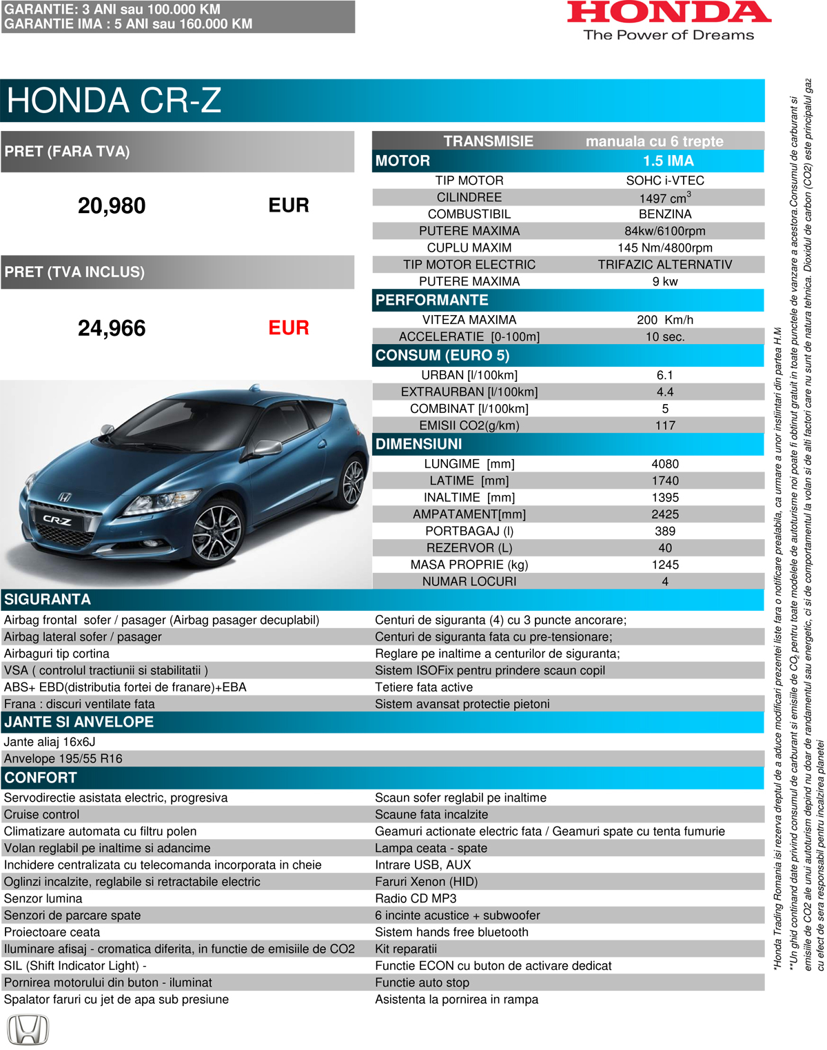 Noua Honda CR-Z are un pret de aproape 25.000 euro si va fi vanduta in doar 10 exemplare in Romania