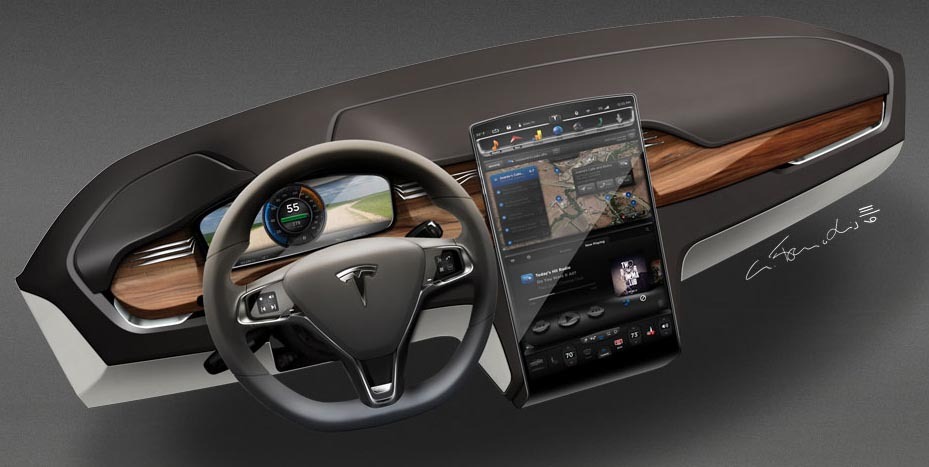 Tesla Model X preia bordul de la Tesla Sedam, cu imensul Tesla Touchscreen