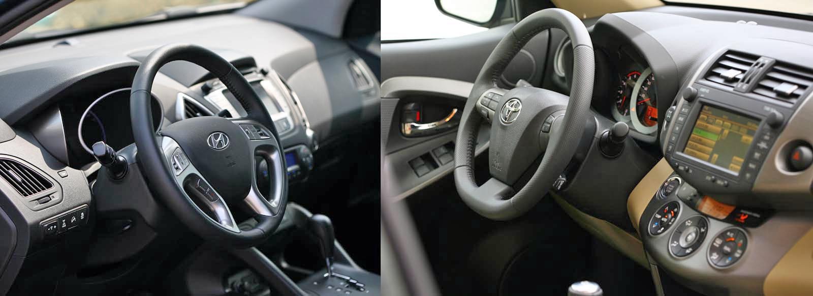 Toyota RAV4 are un interior foarte bine finisat, fiind clar peste nivelul lui Hyundai ix35