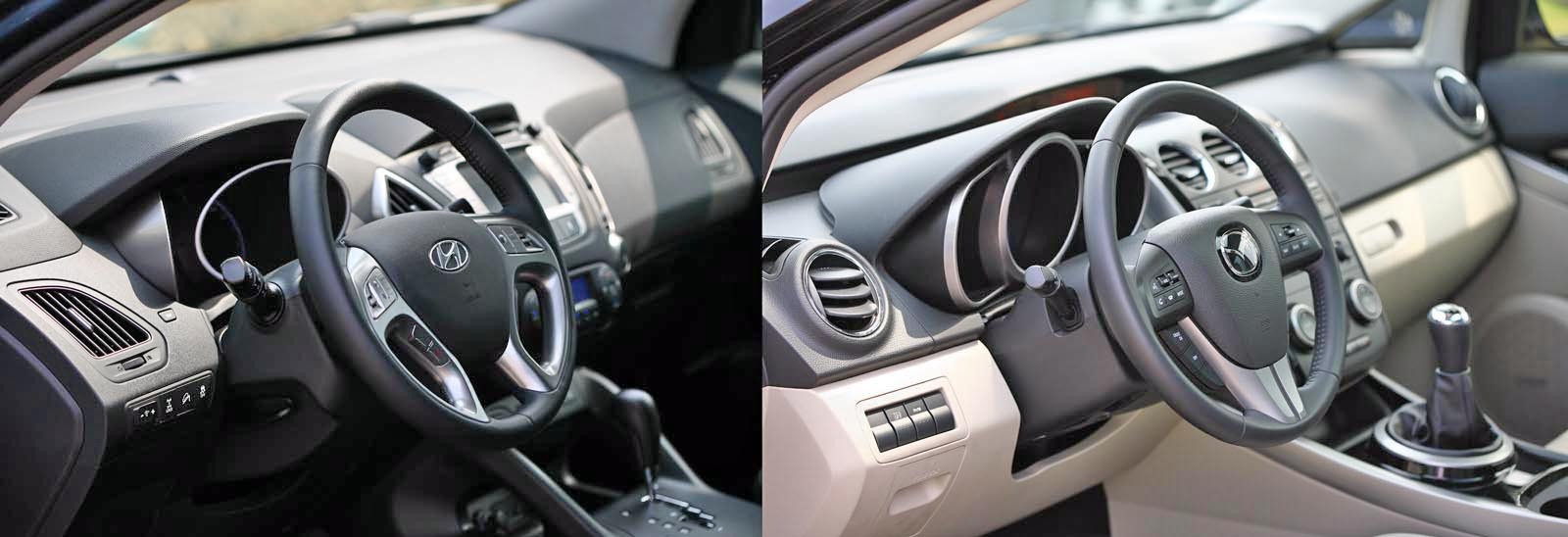 Si la interior, Mazda CX-7 este mult peste Hyundai ix35 la capitolul calitate si aspect