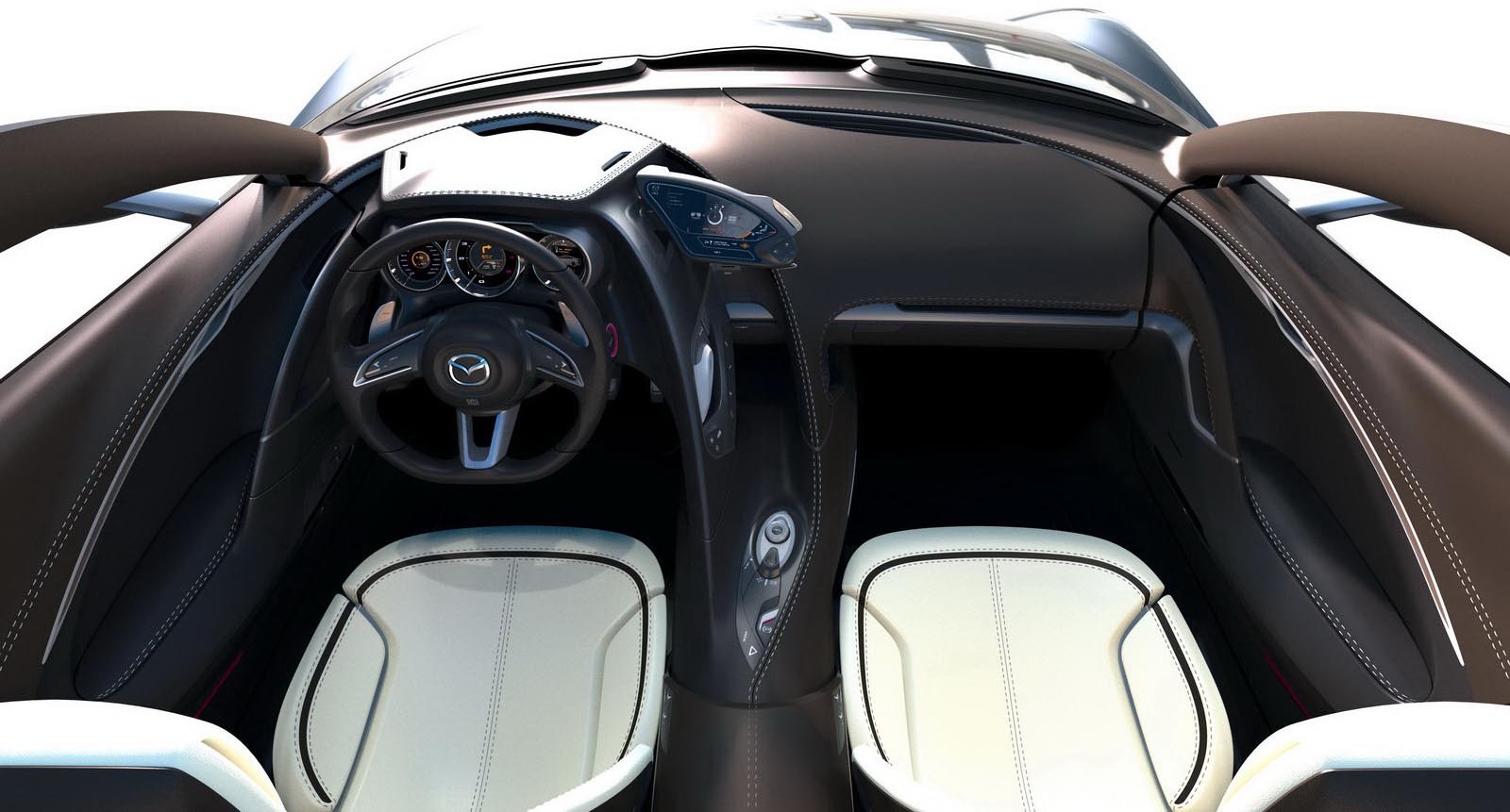 Interiorul lui Mazda Shinari continua ideea exteriorului, dar adopta si multe gadgeturi