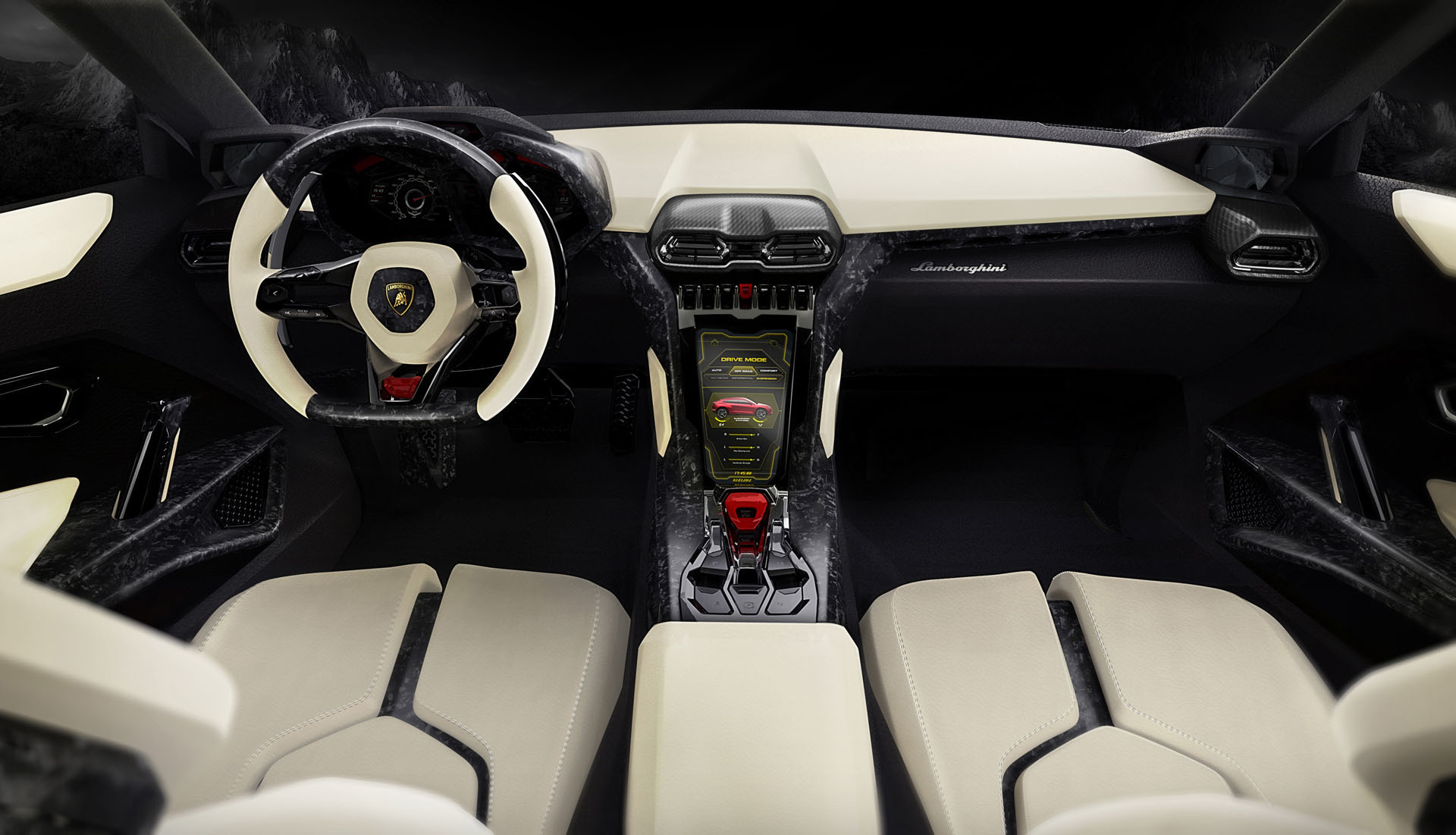 Lamborghini Urus are un interior racing, iar finisarea e din polimer ranforsat cu fibra de carbon